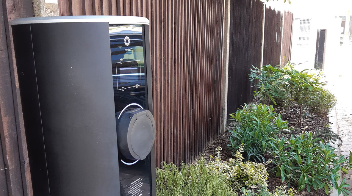 floor standing charge point for ev at the foundry